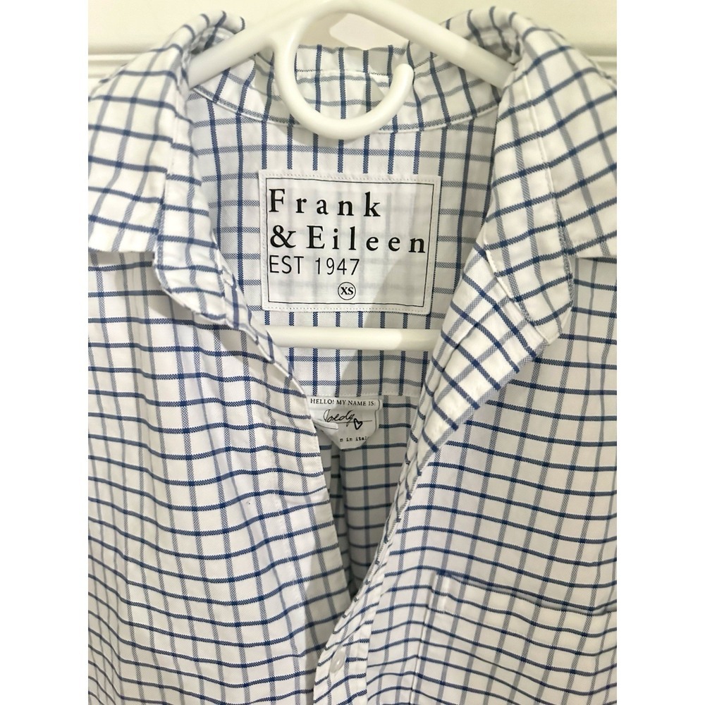NWT Frank and Eileen‎ Joedy Blue White Gingham Check Cotton Button Up Shirt XS